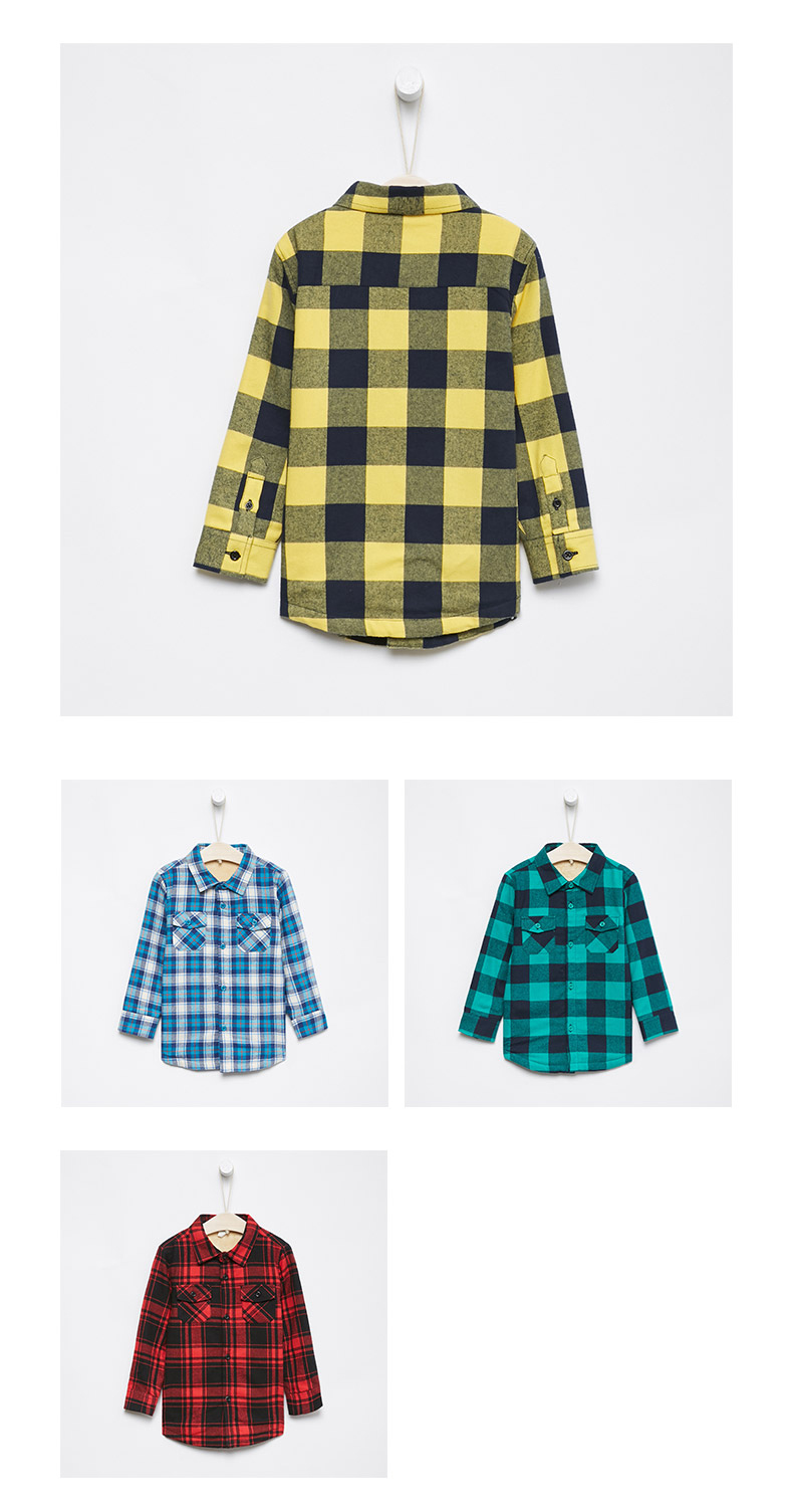 Moomoo trẻ em mặc áo sơ mi nam trẻ em cộng với áo nhung trong áo sơ mi dài tay kẻ sọc flannel trẻ em áo sơ mi trẻ em nữ đẹp