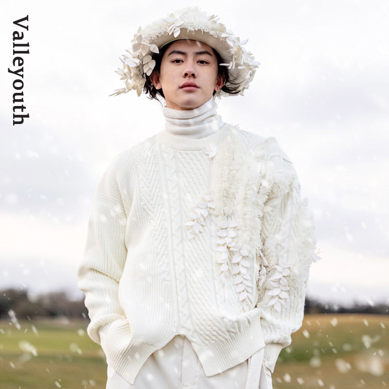 Songya Retro Thick-Thread Loose-Fit Asymmetrical Three-Dimensional Leaf Tassel Trendy Sweater Original Design Men's Clothing