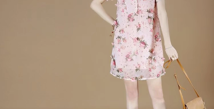 Meizhi fat MM chị 2018 hè mới XL nữ stereo hoa búp bê cổ áo voan nữ
