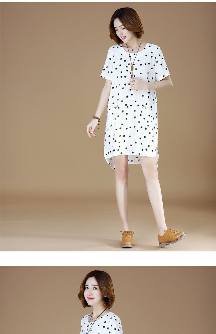 Meizhi XL nữ mùa hè mới béo MM chị em in mỏng ngôi sao ngắn tay váy nữ quần jean baggy nữ