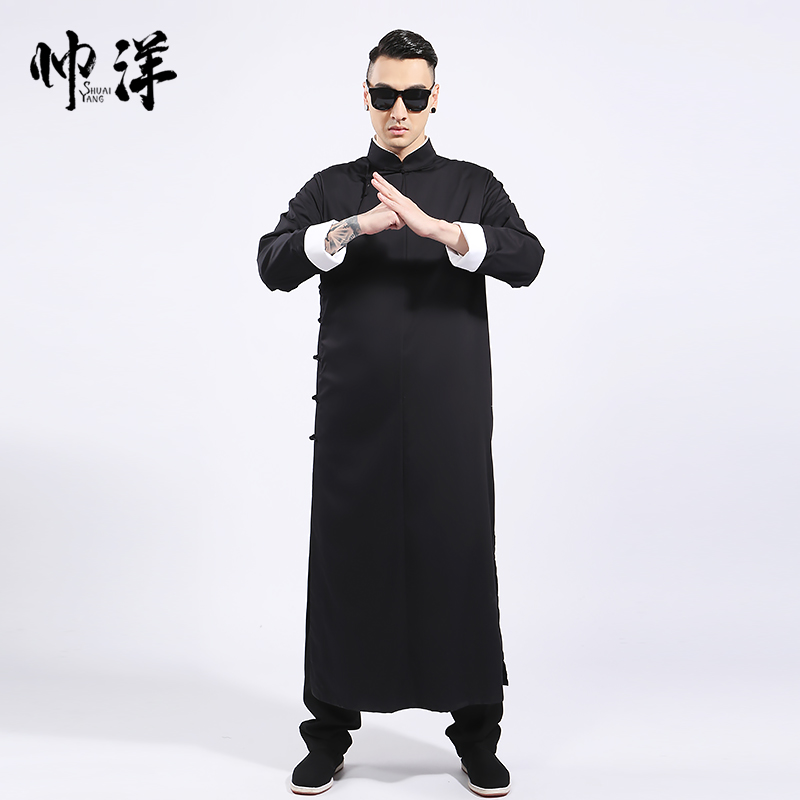 (Off code)Elegant Chinese style men's Tang dress oblique lapel robe Mr Private School clothing Republic of China retro gown