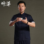2019 khóa Tang nam áo sơ mi ngắn tay độc cổ gây dựng chiếc váy mùa hè zen phù hợp với trà Trung Quốc gió nam giới cảm thấy phong cách Trung Quốc