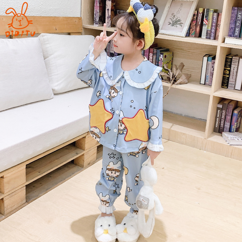 Children's pyjamas spring autumn pure cotton long sleeve parent-child sleepwear pants set of family 4-mouth baby CUHK boy's home dress thin