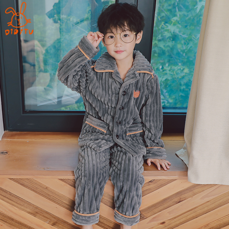 Child Pyjamas Boy Thickened autumn Winter Coral suede CUHK Baby Boy Flannel Suede Suit Warm