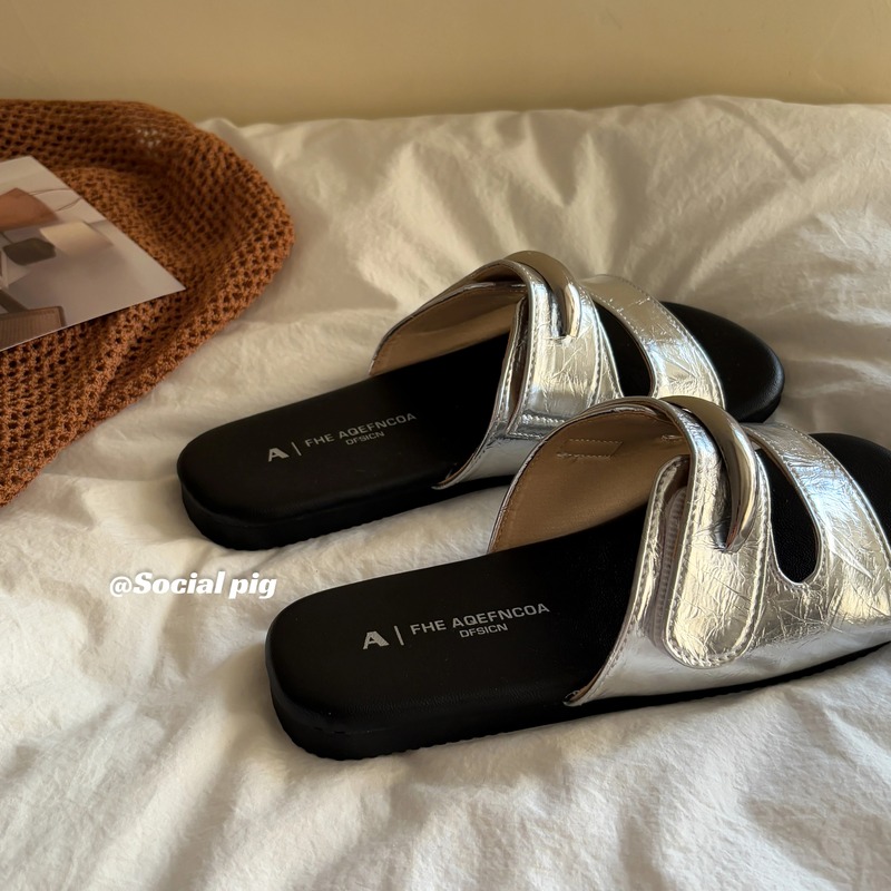 Genfecor Soft-Soled Slippers for Women, Summer Flats-Soled Fairy-Style Slippers with Skirts, Non-Slip Slip-On Sandals