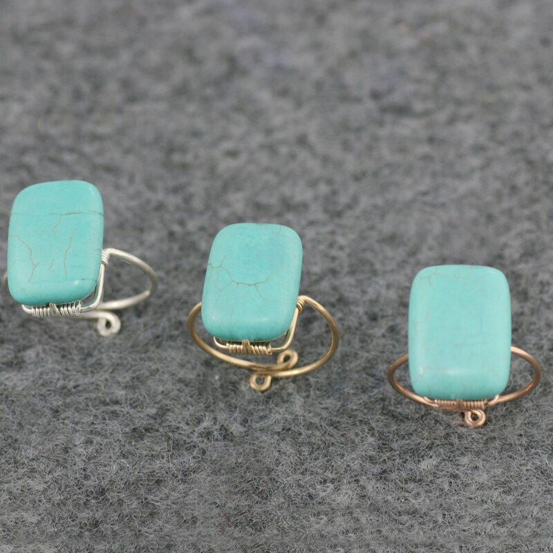 戒指/戒面 素元 绿松石方型造型食指装饰戒指女 原创设计欧美手工指环可订制 OTHER