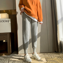 Gray sweatpants womens loose bunch feet spring and autumn thin embroidered pants ins tide Harlan nine-point casual pants