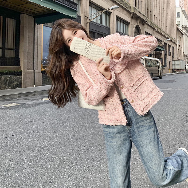 Sweet and Fragrant Style Short Jacket for Women, 2026 Spring New Pink Heavy-Duty Tweed Popular Top for Petite Figures Sweet and Fragrant Style Short Jacket for Women, 2026 Spring New Pink Heavy-Duty Tweed Popular Top for Petite Figures