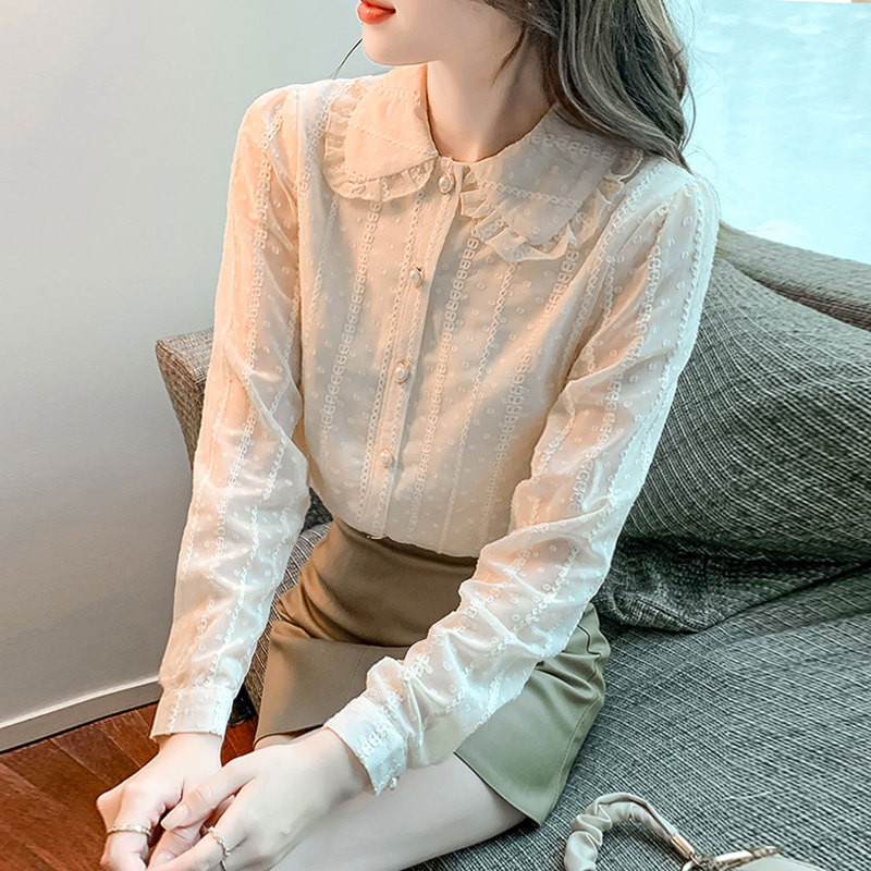 Spring, Autumn and Winter Stylish Chiffon Shirt for Women, 2026 New Fashion Shirt, Long-Sleeved Lace Base Shirt