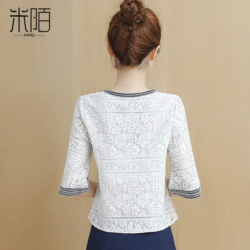Three-point sleeve lace shirt women's summer 2021 new T-shirt design sense fashion short blouse Chiffon shirt