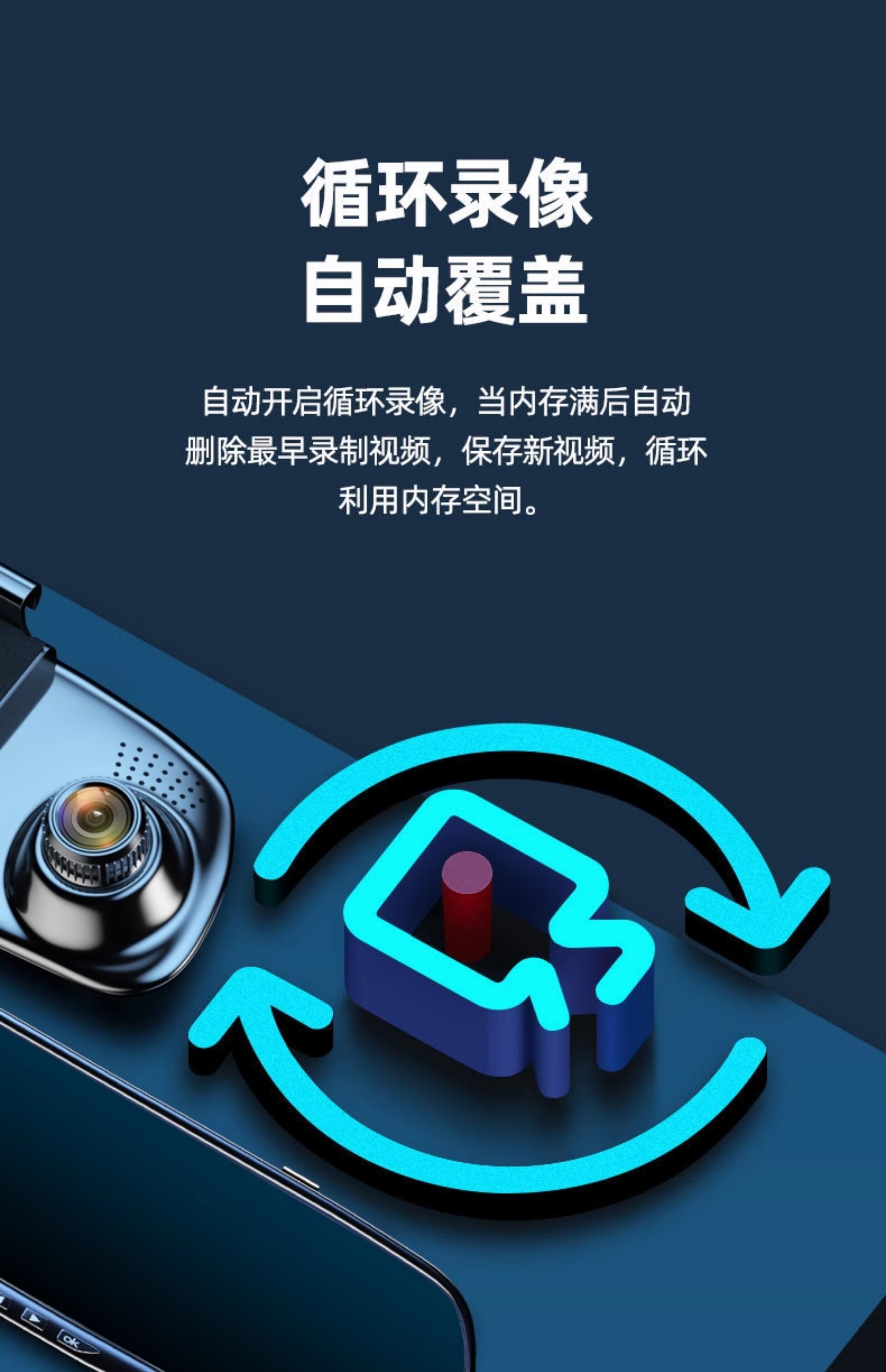 Driving Recorder with Dual Front and Rear Cameras, High Night Vision, Reversing Image, 5 New Features, Wire-Free Parking Monitoring, Intelligent Night Vision