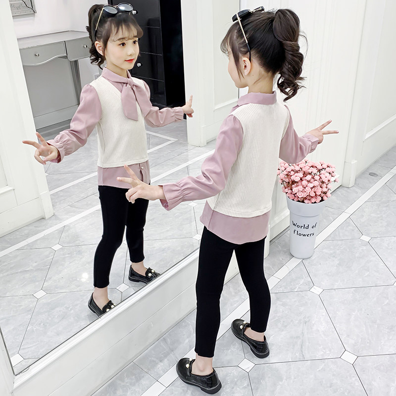 Girl Autumn Clothing Shirt 2022 New Children Spring Autumn Season Korean Version Casual Blouse Girl Net Red Ocean Clothing