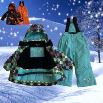 Childrens ski clothes set boys and girls outdoor windproof waterproof ski pants thickened baby snow village warm