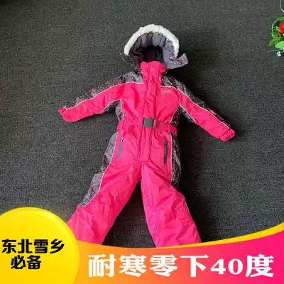 Foreign trade children's one-piece ski clothes thickened winter girls baby ski pants windproof waterproof and warm clothes