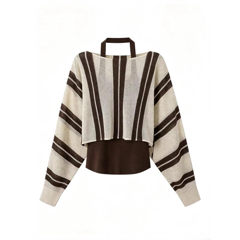Dijia Mall's Same Style 2026 Autumn Design Asymmetrical Shoulder Striped Knit Sweater Women's Two-Piece Set Top 367106 Dijia Mall's Same Style 2026 Autumn Design Asymmetrical Shoulder Striped Knit Sweater Women's Two-Piece Set Top 367106