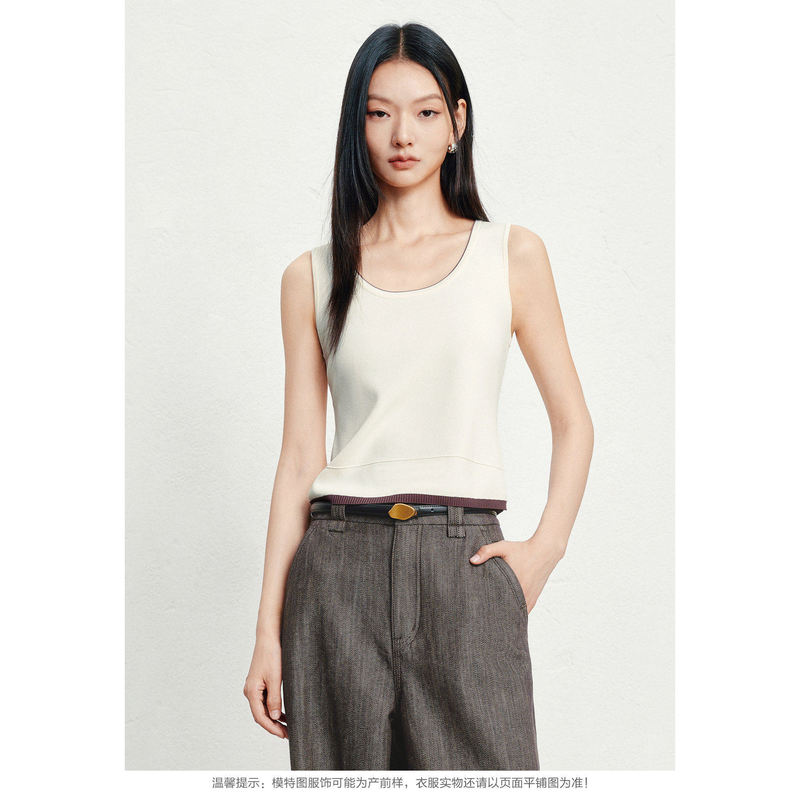2026 Autumn New Versatile U-Neck Knitted Camisole for Women, Slim Fit, Color-Blocking Sleeveless Top, Same Style as in the Mall