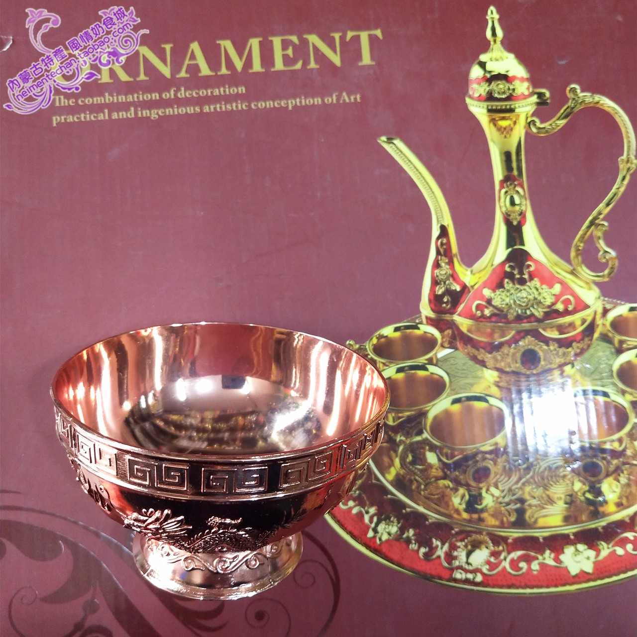 Inner Mongolia featured handicraft Mongolian wine bowl large number pure copper solid with dragon upscale wine bowl 11 5CM