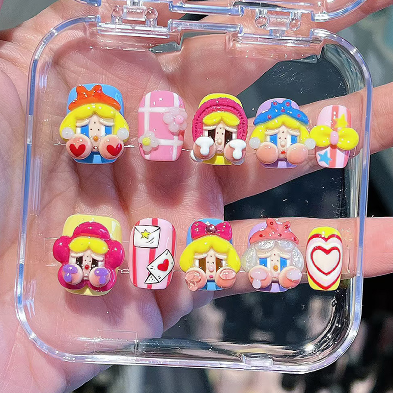 Crying Baby Cute Squishy Korean Style ins Short Wearable Nails 2026 New High-End Short Finished Nail Patches