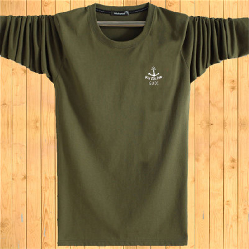 Áo thun dài tay mùa thu mới cho nam cổ tròn cotton rộng cộng với phân bón để tăng thêm cho mùa thu trung niên quần áo oversized 6xl ao thun nam
