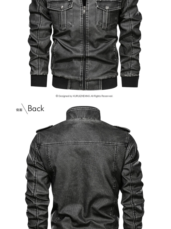 Áo khoác da nam PU cộng với nhung dày mùa thu đông mới phiên bản Hàn Quốc của Slim đẹp trai áo khoác da xe máy bình thường - Quần áo lông thú
