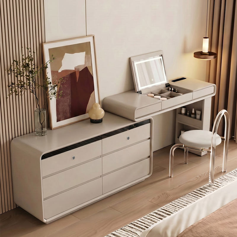 Modern Minimalist Solid Wood Dressing Table with Integrated Drawer Cabinet, Flip-Top Mirror, Small Apartment Retractable Corner Cabinet Modern Minimalist Solid Wood Dressing Table with Integrated Drawer Cabinet, Flip-Top Mirror, Small Apartment Retractable Corner Cabinet