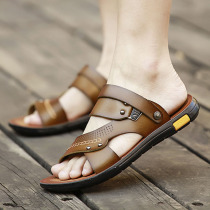 Summer new sandals mens leather non-slip men slippers Han version leather sandals sandals Slippers Casual Outwear Beach Shoes