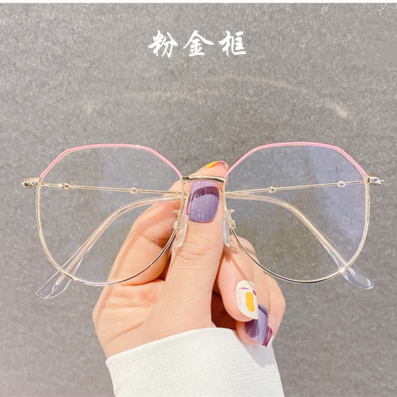 Gold frame glasses women without makeup artifact anti-blue light can be equipped with degree myopia eye frame ins style large frame decoration