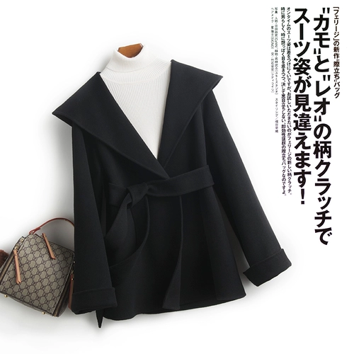 Короткое двусторонное шерстяное демисезонное кашемировое шерстяное пальто с капюшоном, подходит для подростков, увеличенная толщина