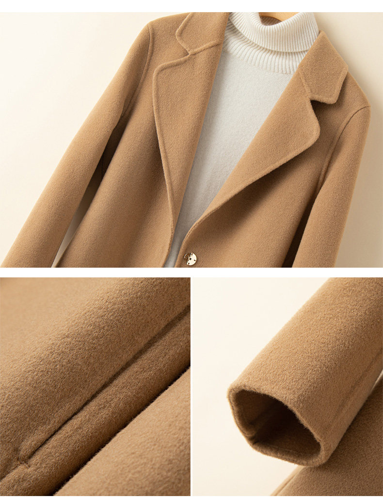 Элитное шерстяное желтовато-коричневое шерстяное пальто, двусторонная кашемировая куртка, свободный крой для возраста 