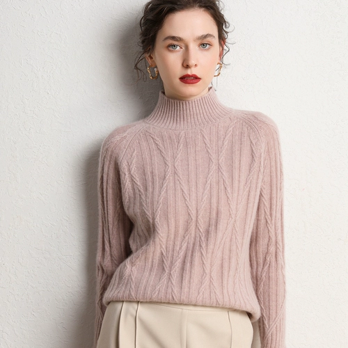 Кашемировый демисезонный свитер, трикотажное термобелье, увеличенная толщина, облегающий крой, высокий воротник