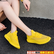 Yellow sneakers women light pink coconut shoes large size women shoes 41 yards flying woven breathable student ultra light running shoes