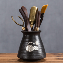Black pottery tea ceremony six gentlemen set home ebony wood kung fu tea set spare parts tea knife ornaments Japanese office
