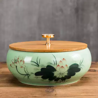 Celadon tea wash with lid Tea Bowl Cup wash ceramic wash kung fu tea accessories hand drawn large office tea wash with bamboo cover