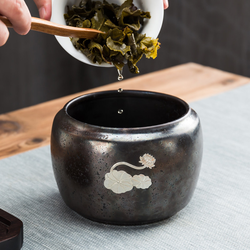Tea Bowl Jianshui Tea Residue Cylinder Tea Water Barrel Day Style Tea Bath Tea Wash Inlaid Tin Tea Duct Tea Residue Barrel Ceramic Dry Tea Wash Home-Taobao