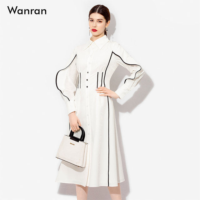 2023 spring new fashion temperament French gentle white waist slimming dress long-sleeved skirt for women