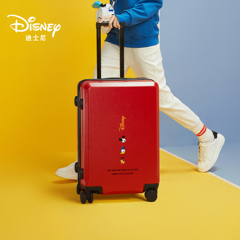 Disney Red Suitcase Wedding Dowry Box, Double Zipper Style Women's Travel Suitcase, 24inch Large Capacity Wedding Suitcase