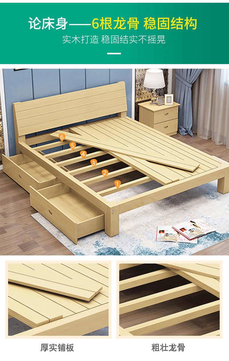 giường gỗ 1,8 m 1,5 m đôi thuê giường nhà máy giá rẻ giường gỗ trực tiếp hiện đại phòng ngủ tối giản - Giường các mẫu giường ngủ đẹp