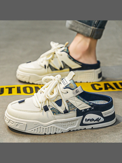 Men's Shoes 2026 New Summer Mesh Breathable Sports Casual Sneakers Slip-On Thick-Soled Closed-Toe Canvas Half-Slippers