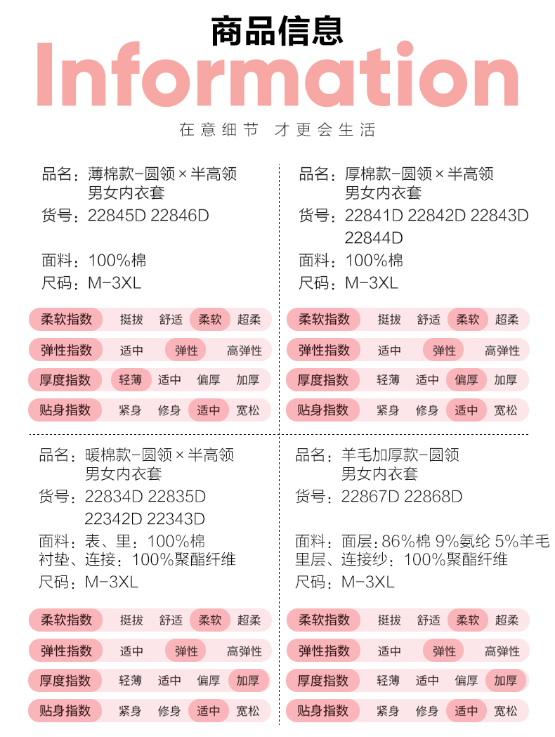 三枪 100%精梳棉 男女款保暖秋衣秋裤套装 图8