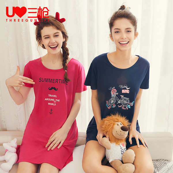 三枪 ElsMorr 舒木尔 女式印花圆领短袖家居裙 睡裙 天猫优惠券折后￥39包邮（￥69-30）多款可选