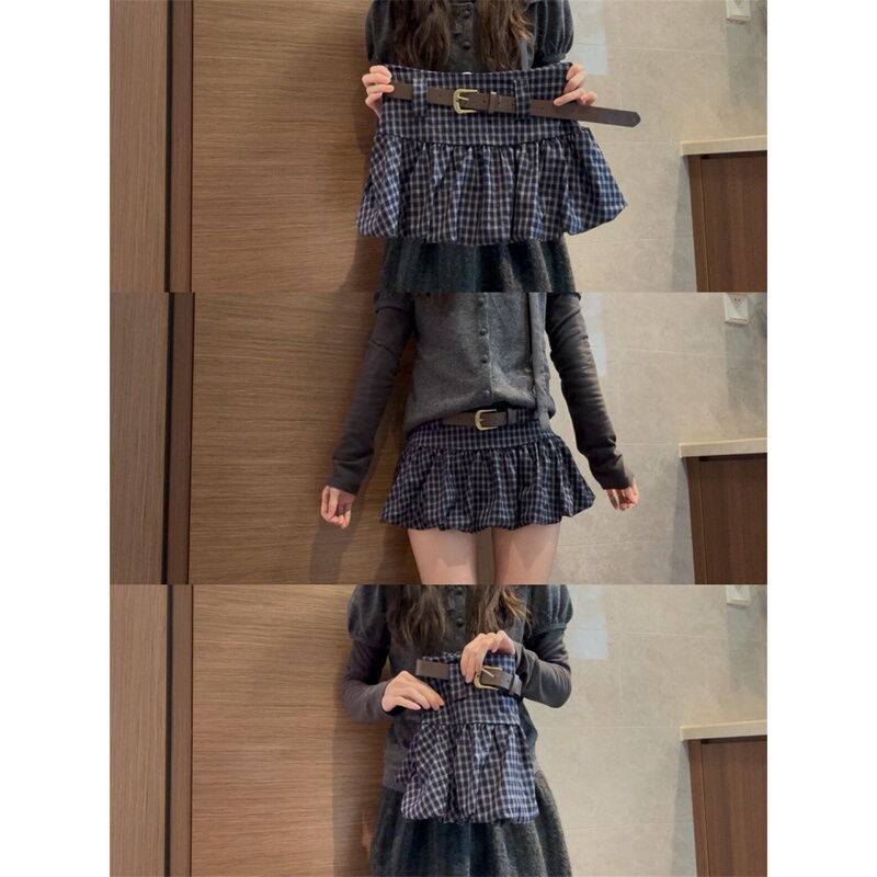 Loose Fit Plaid Shorts for Women, Summer Thin High-Waisted Casual Wide-Leg Pants, Slimming Short Skirt, Puffy Lantern Pants