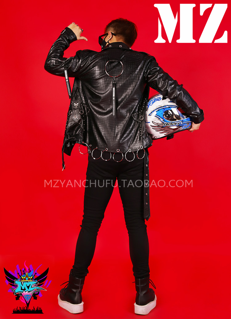 Rock nam ca sĩ hiệu suất quần áo nam slim leather jacket hộp đêm cá tính xu hướng thanh DJ sequin nam quần áo
