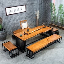 Large board solid wood tea table and chair combination log whole board meeting long table tea table tea table iron table simple tea table