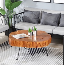 Nordic nostalgic natural side round table whole piece of pure solid wood log irregular coffee table table guest coffee table