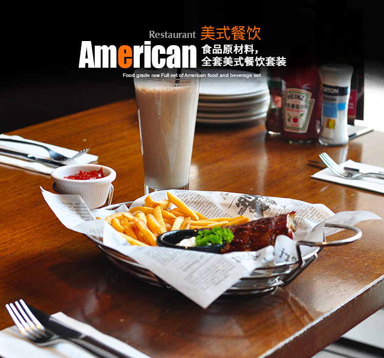 Mỹ khoai tây chiên chiên giỏ snack dầu-proof giấy bọc giấy burger 304 thép không gỉ ăn trưa giỏ mở túi nước sốt hộp bộ đồ ăn Phương Tây đĩa giấy dùng 1 lần