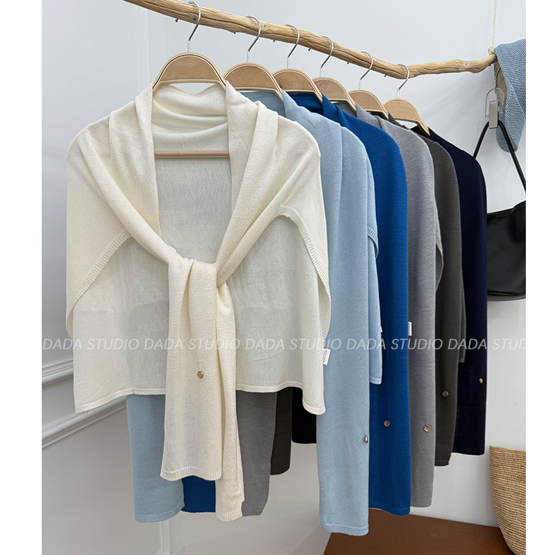High-Quality 2026 Spring/Summer Air-Conditioning Shawl for Women, Solid Color Versatile T-Shaped Neck Protector, Knitted Scarf for Women, Trendy