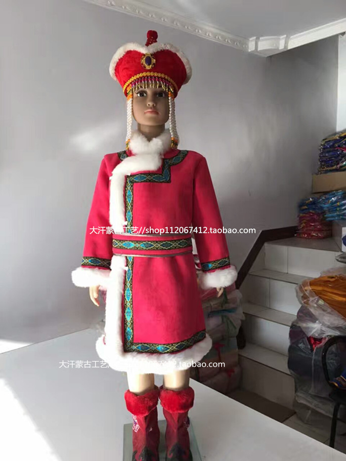 Mongolian robe cotton robe children's new deerskin velvet handmade Mongolian cotton-padded jacket stage performance daily clothing custom batch