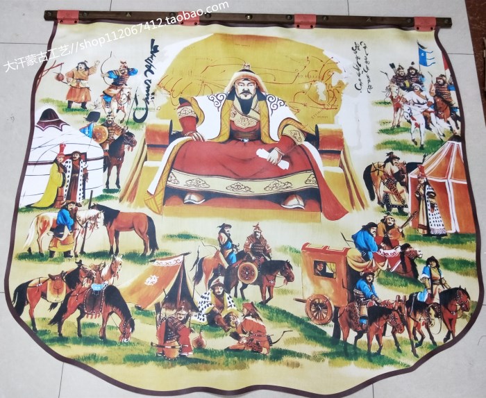 Mongolian leather painting Inner Mongolia handicrafts large leather painting mural yurt decorative painting hanging painting width 1.35 * 1.1 meters high