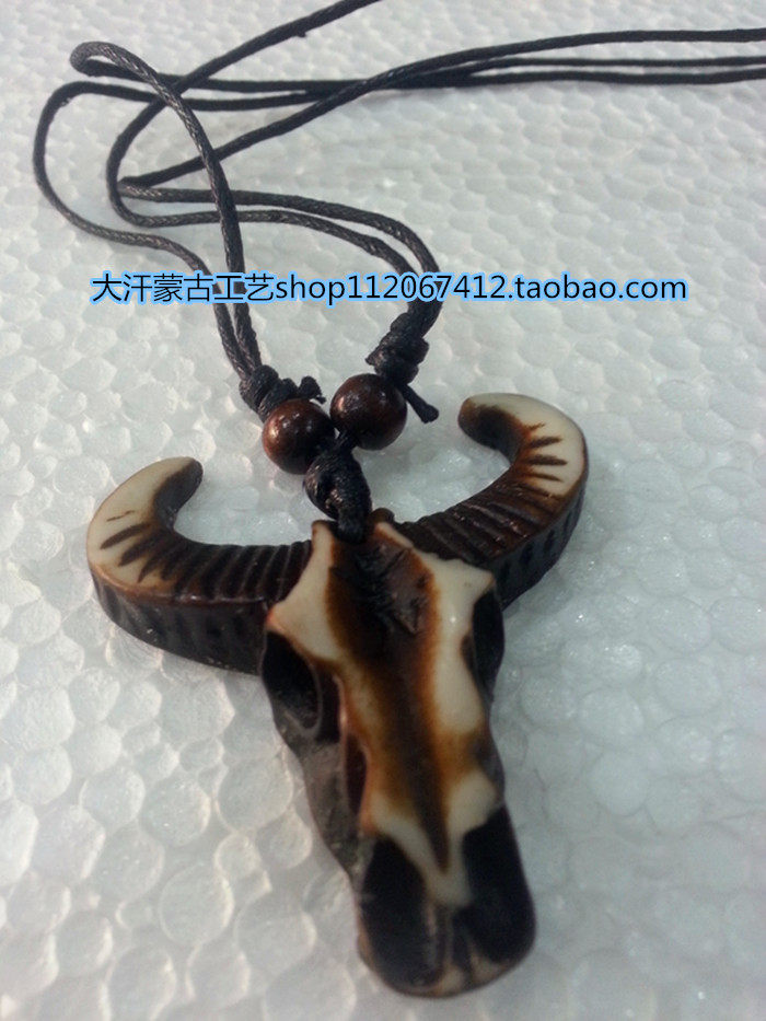 Necklace antique necklace Inner Mongolia handicraft hanging chain Mongolian ornament hanging bull head pendant imitation bone necklace