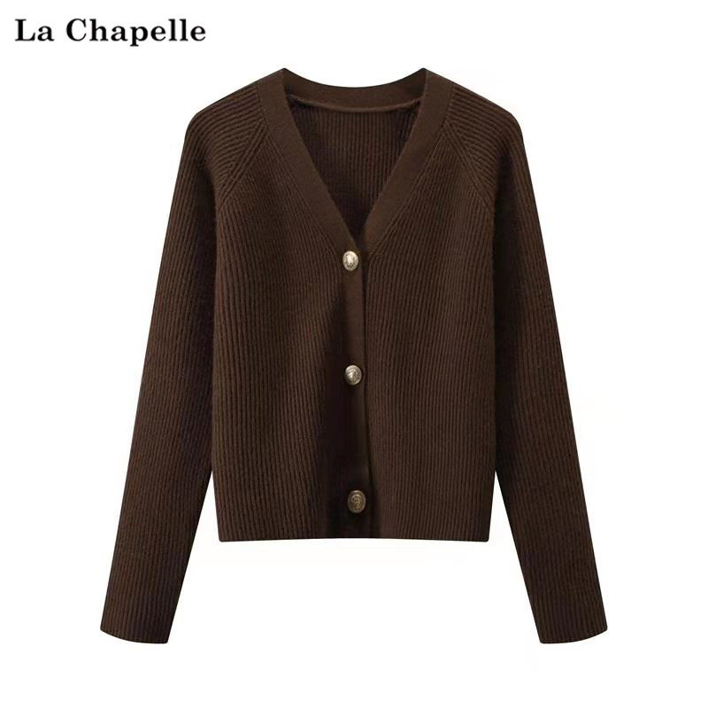La Chapelle 2022 winter new retro V-neck sweater cardigan coat women's loose sweater outer wear